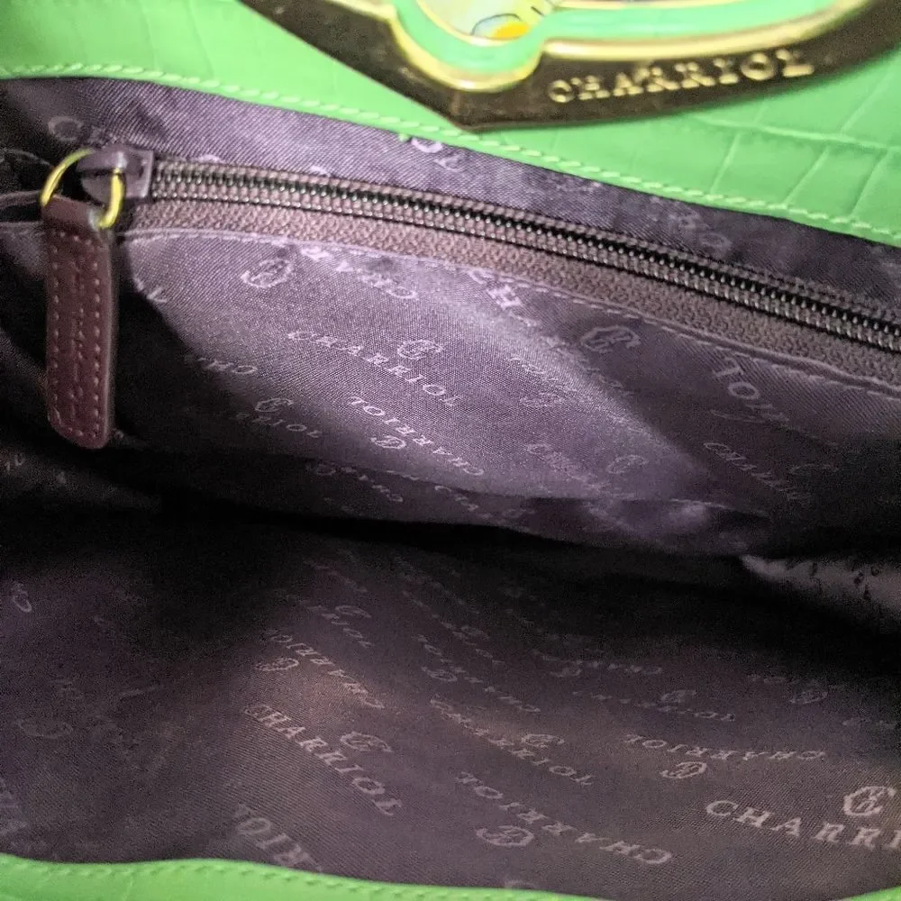 CHARRIOL Green Croc Embossed Tote Bag